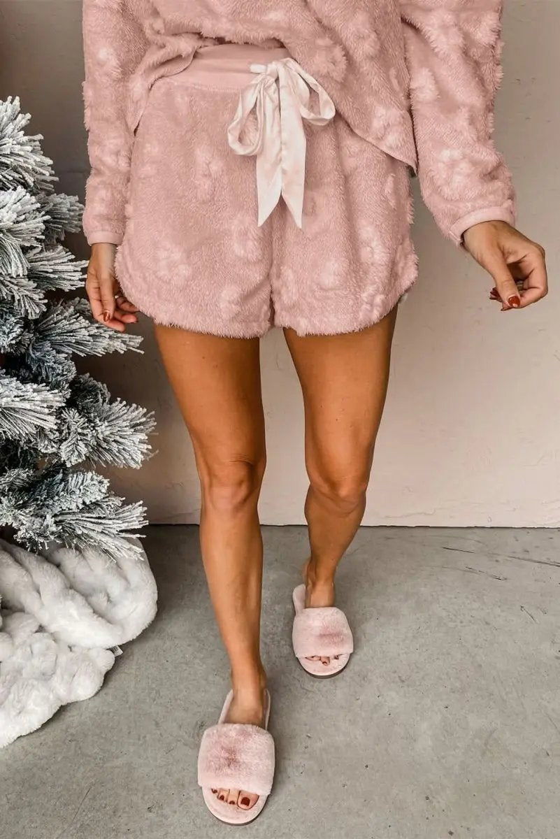 Accessories Love Salve Pink Leopard Fleece Women's Lounge Set Home Casual Two-Piece Cozy Soft