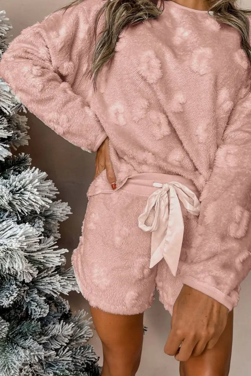 Accessories Love Salve Pink Leopard Fleece Women's Lounge Set Home Casual Two-Piece Cozy Soft