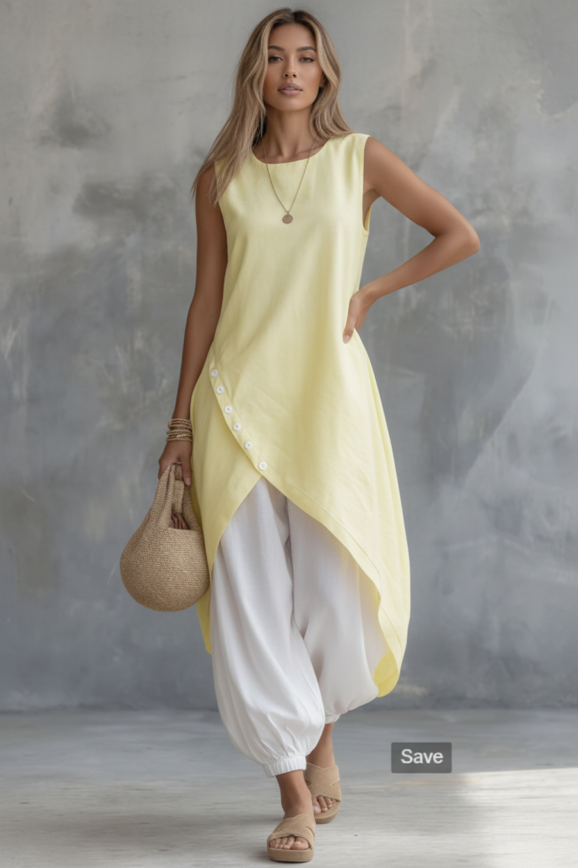 Casual Women Summer 2PCS Matching Set O-Neck Irregular Long Shirt