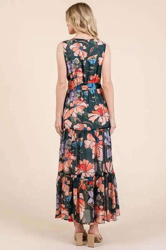 Dresses Trendsi Lime Floral Dress Women's Summer Maxi Dress Tie Waist Sleeveless
