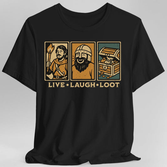 Camiseta "Vive Ríe Saquea" - Viñetas Cómicas