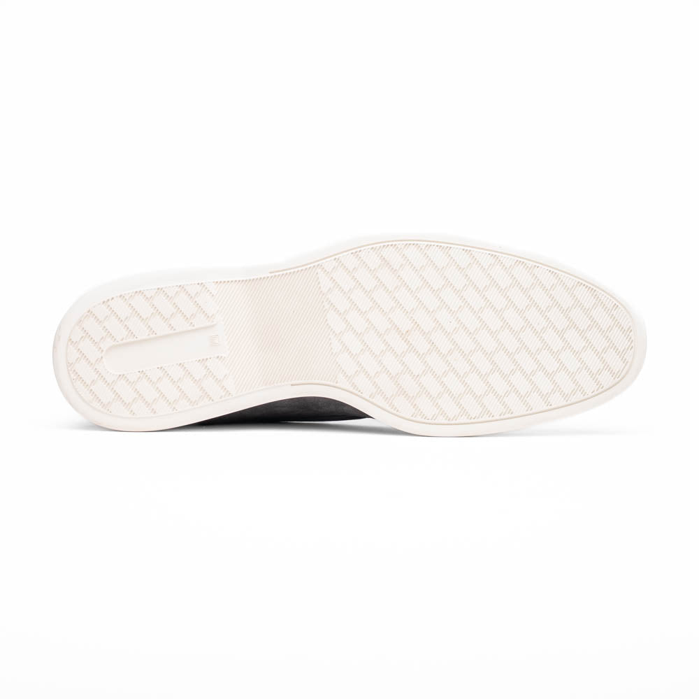 11-603-GRY BENE Mocasín de piel de cabra italiana agamuzada y cocodrilo gris