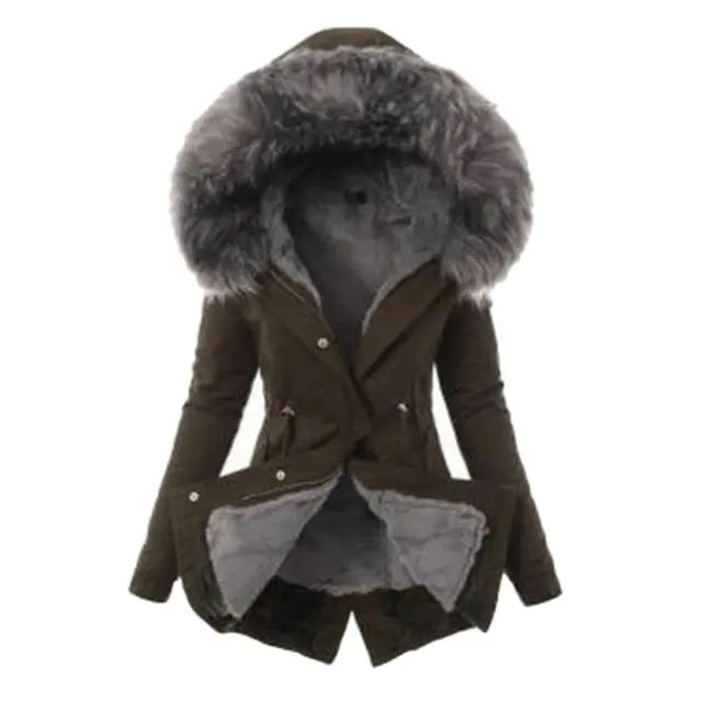 Casual Long Cotton Puffer Coat with Faux Fur Hood