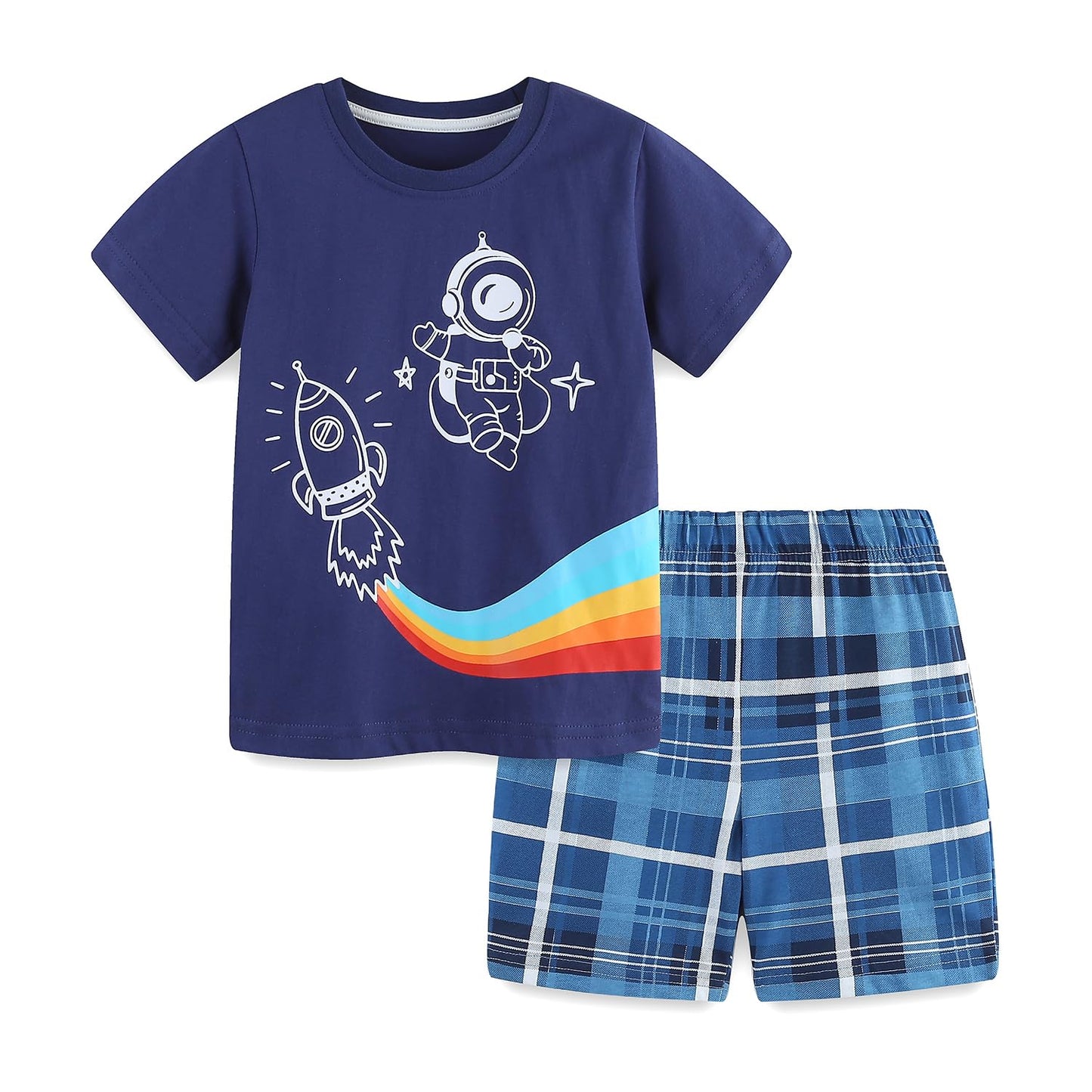 LMYOVE Toddler Boy Short Summer Set | Dark Blue Astronaut | 2T - # BOAA11310019