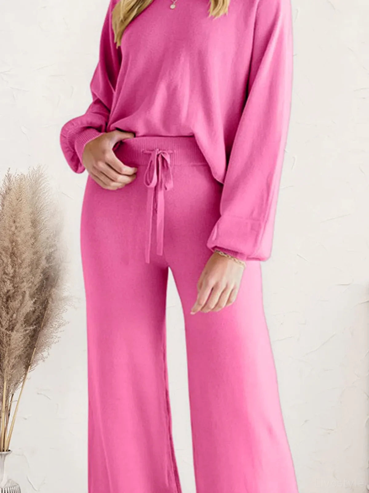 Long Sleeve Lounge Top and Drawstring Pants Set