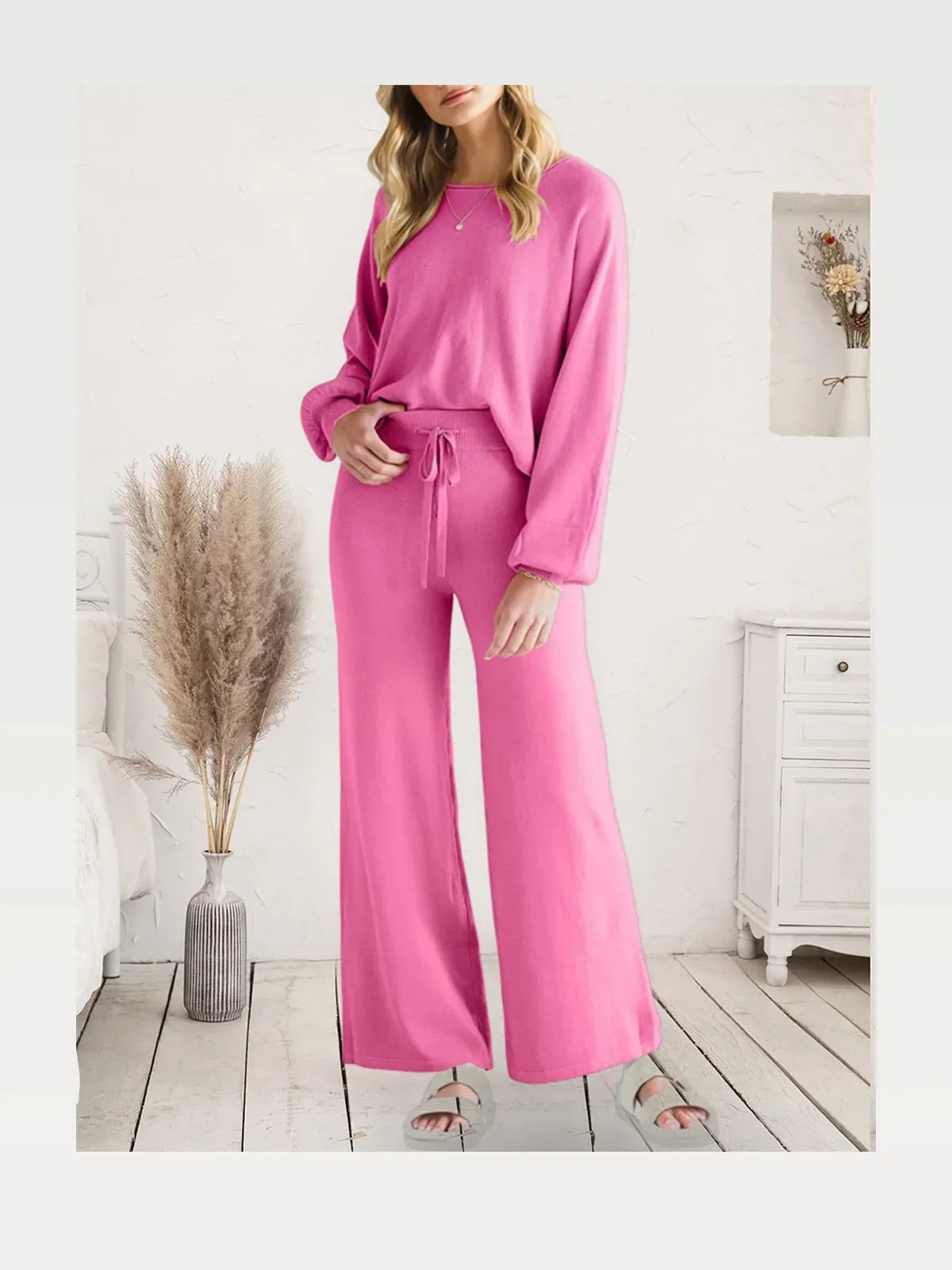 Long Sleeve Lounge Top and Drawstring Pants Set