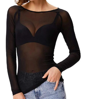 Long Sleeve Sheer Mesh Top for Women | One Piece -# GIAA23510044