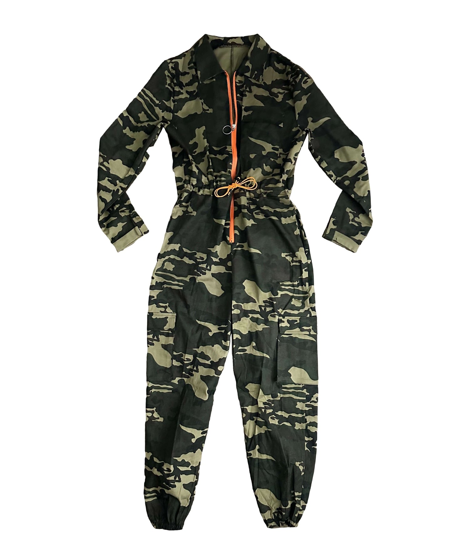 Mono Largo Cargo de Camuflaje con Cremallera Naranja