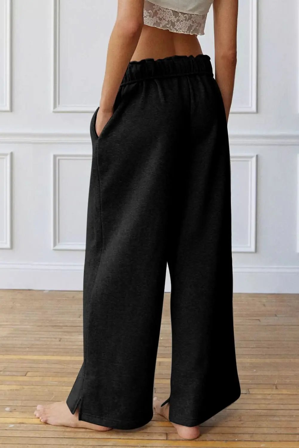 Love Salve Black High-Waist Women's Sweatpants Loungewear Casual Winter Wide Leg