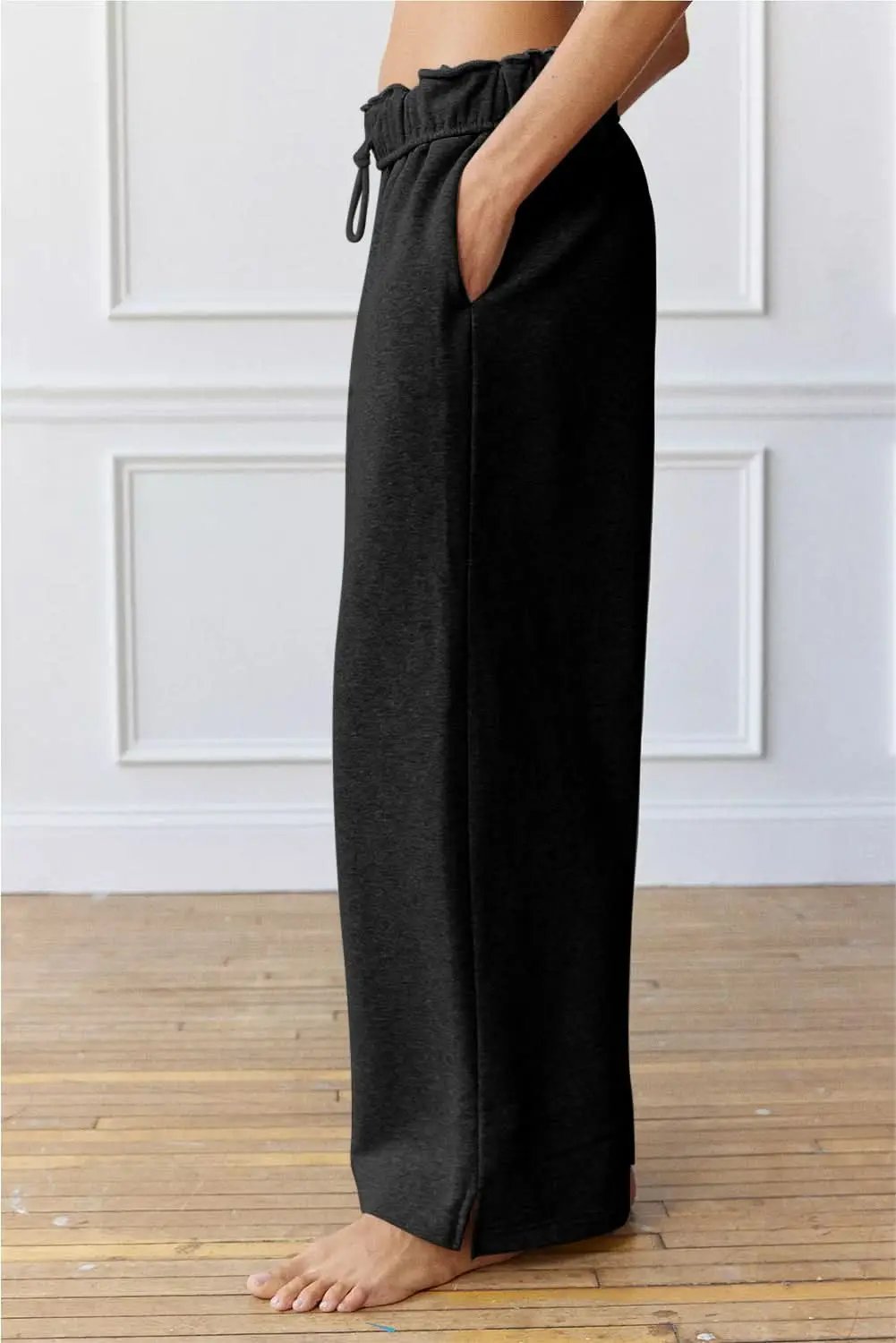 Love Salve Black High-Waist Women's Sweatpants Loungewear Casual Winter Wide Leg