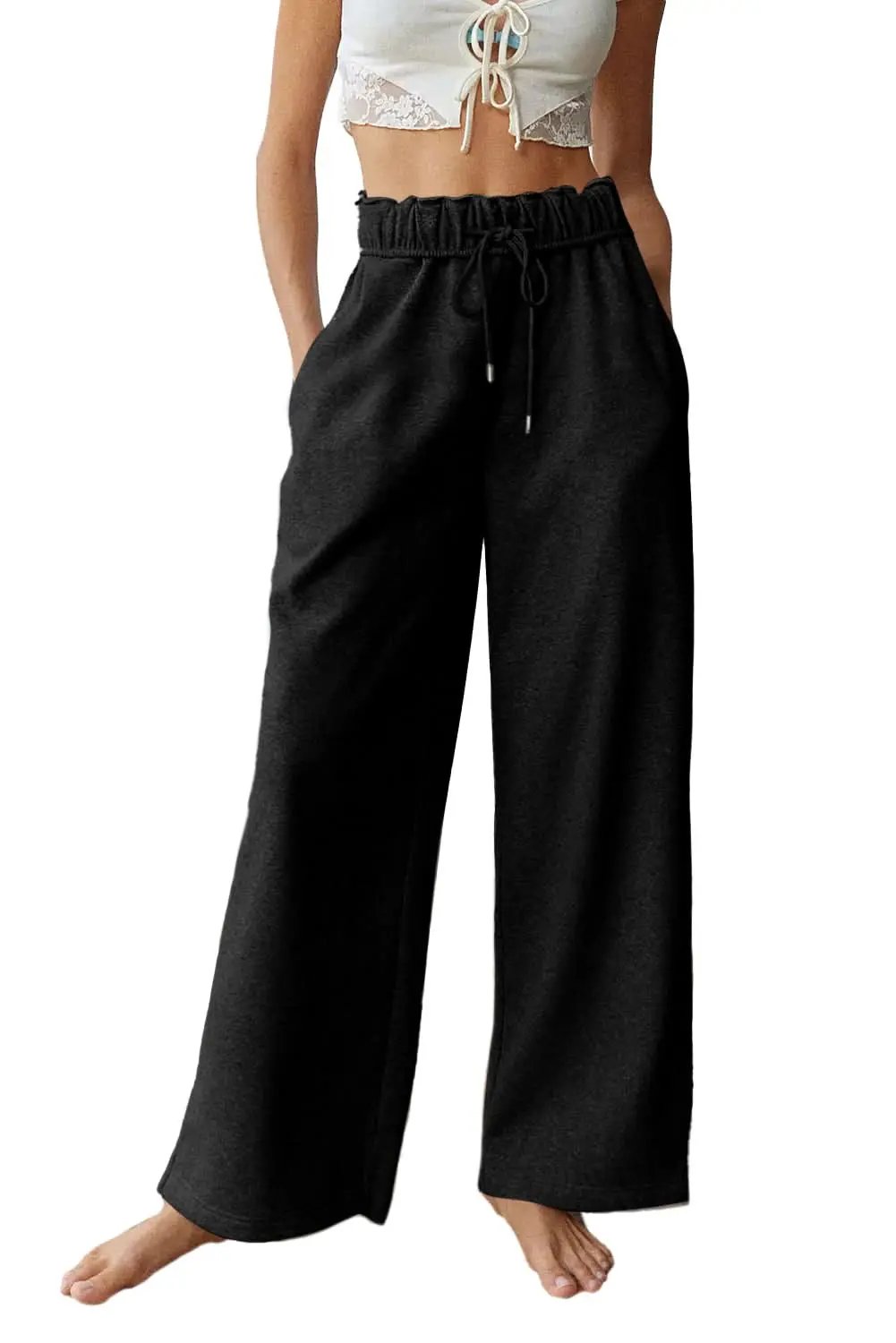 Love Salve Black High-Waist Women's Sweatpants Loungewear Casual Winter Wide Leg