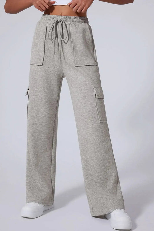 Pantalón deportivo ancho para mujer Love Salve gris claro con cordones: entrenamiento y casual