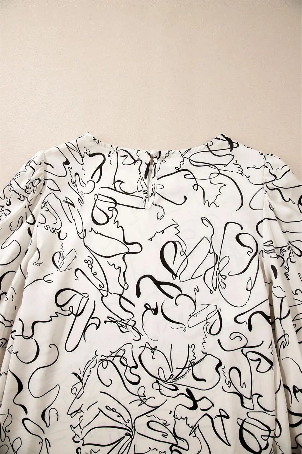 Clothing & Apparel Love Salve Beige Abstract Print Blouse with Balloon Sleeves