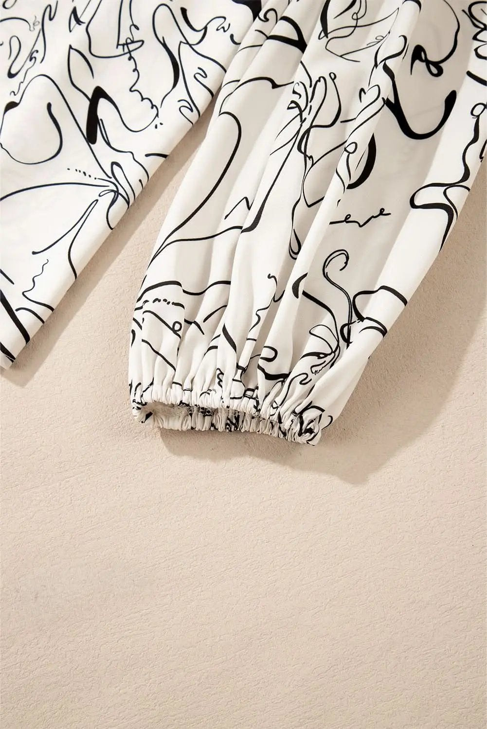 Clothing & Apparel Love Salve Beige Abstract Print Blouse with Balloon Sleeves
