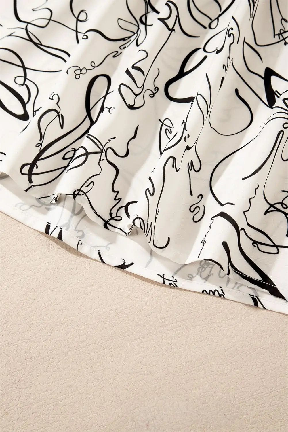 Clothing & Apparel Love Salve Beige Abstract Print Blouse with Balloon Sleeves