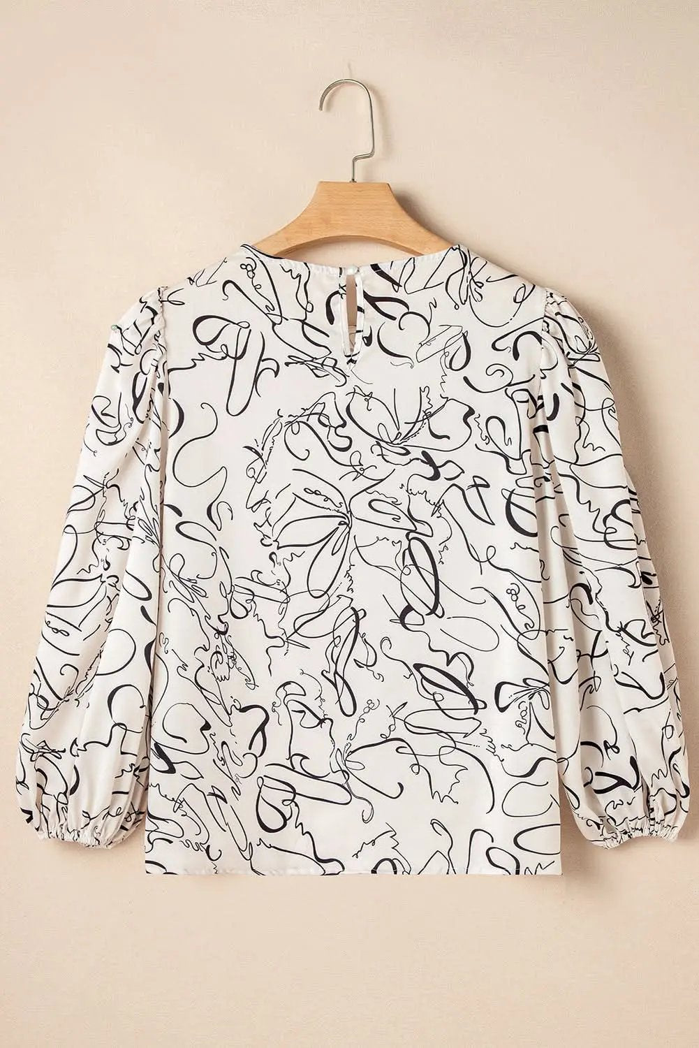 Clothing & Apparel Love Salve Beige Abstract Print Blouse with Balloon Sleeves