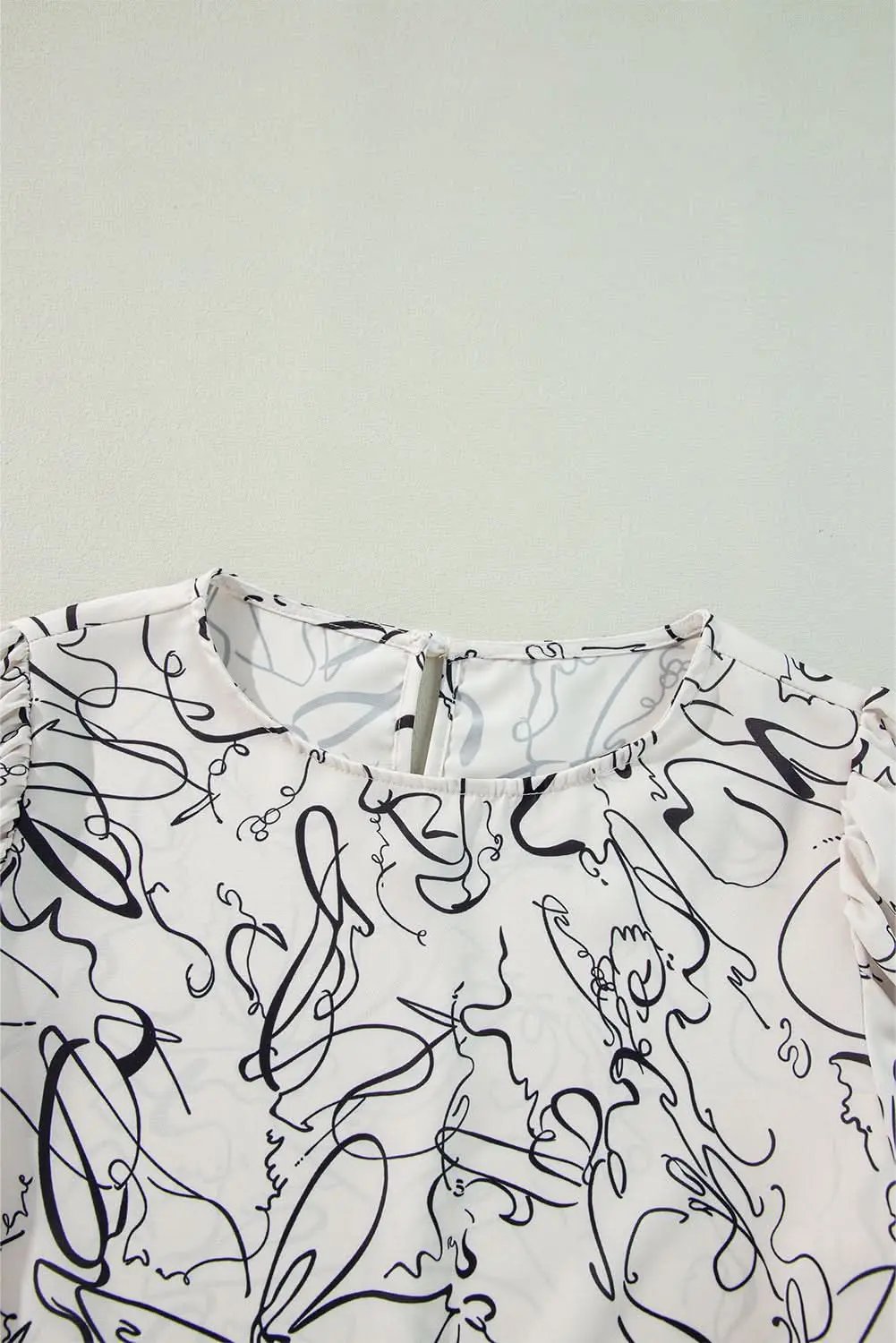 Clothing & Apparel Love Salve Beige Abstract Print Blouse with Balloon Sleeves