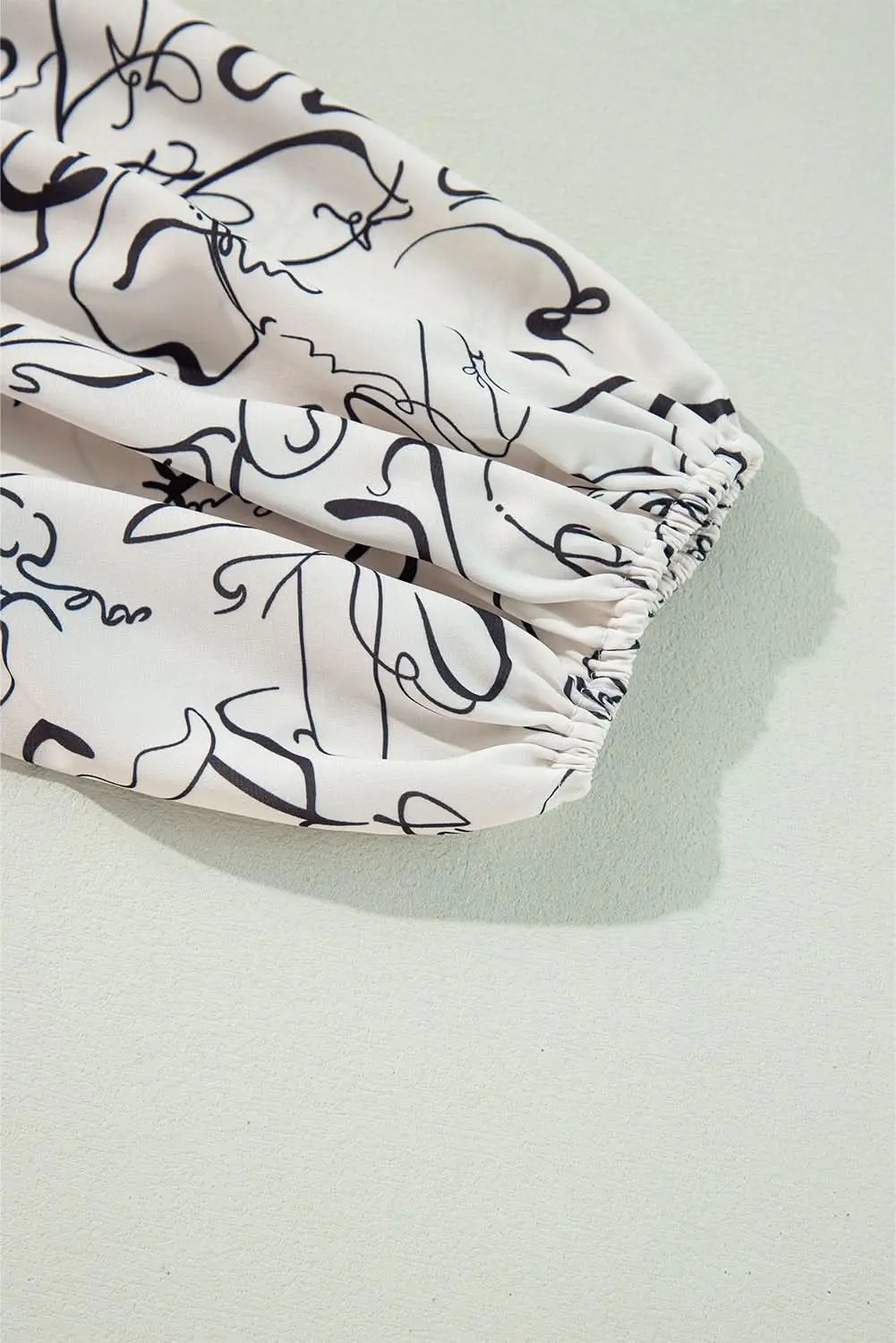 Clothing & Apparel Love Salve Beige Abstract Print Blouse with Balloon Sleeves
