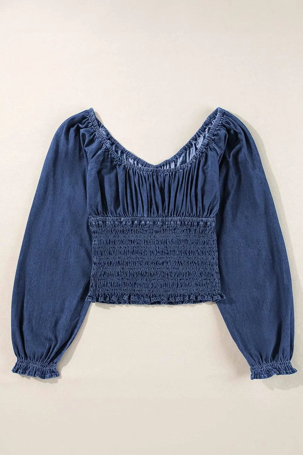 Accessories Love Salve Dark Blue Denim Top Women's V-Neck Puff Sleeve Fashion Top