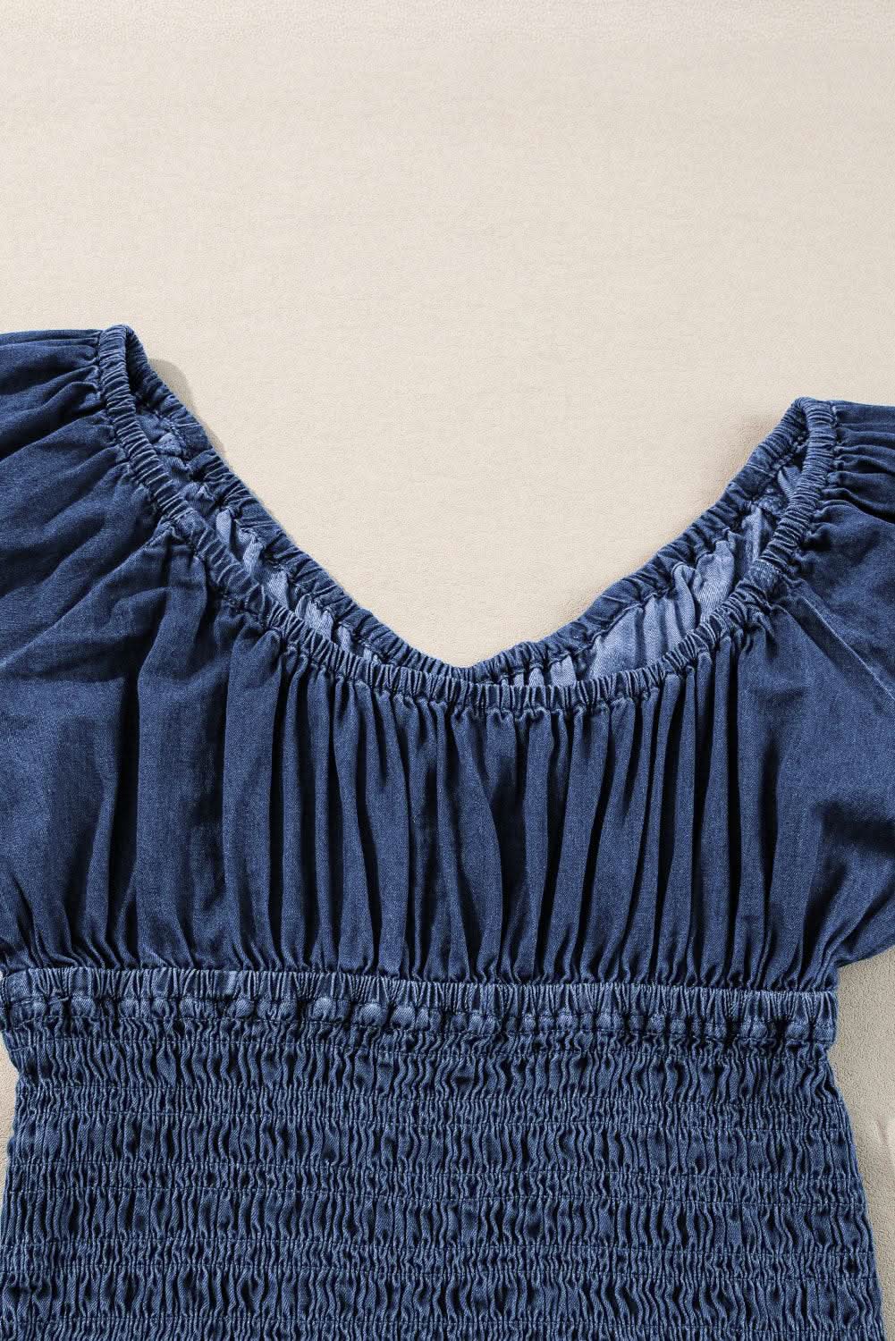 Accessories Love Salve Dark Blue Denim Top Women's V-Neck Puff Sleeve Fashion Top
