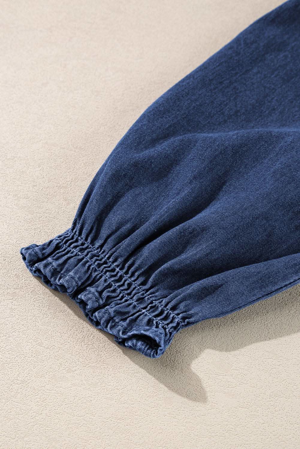 Accessories Love Salve Dark Blue Denim Top Women's V-Neck Puff Sleeve Fashion Top