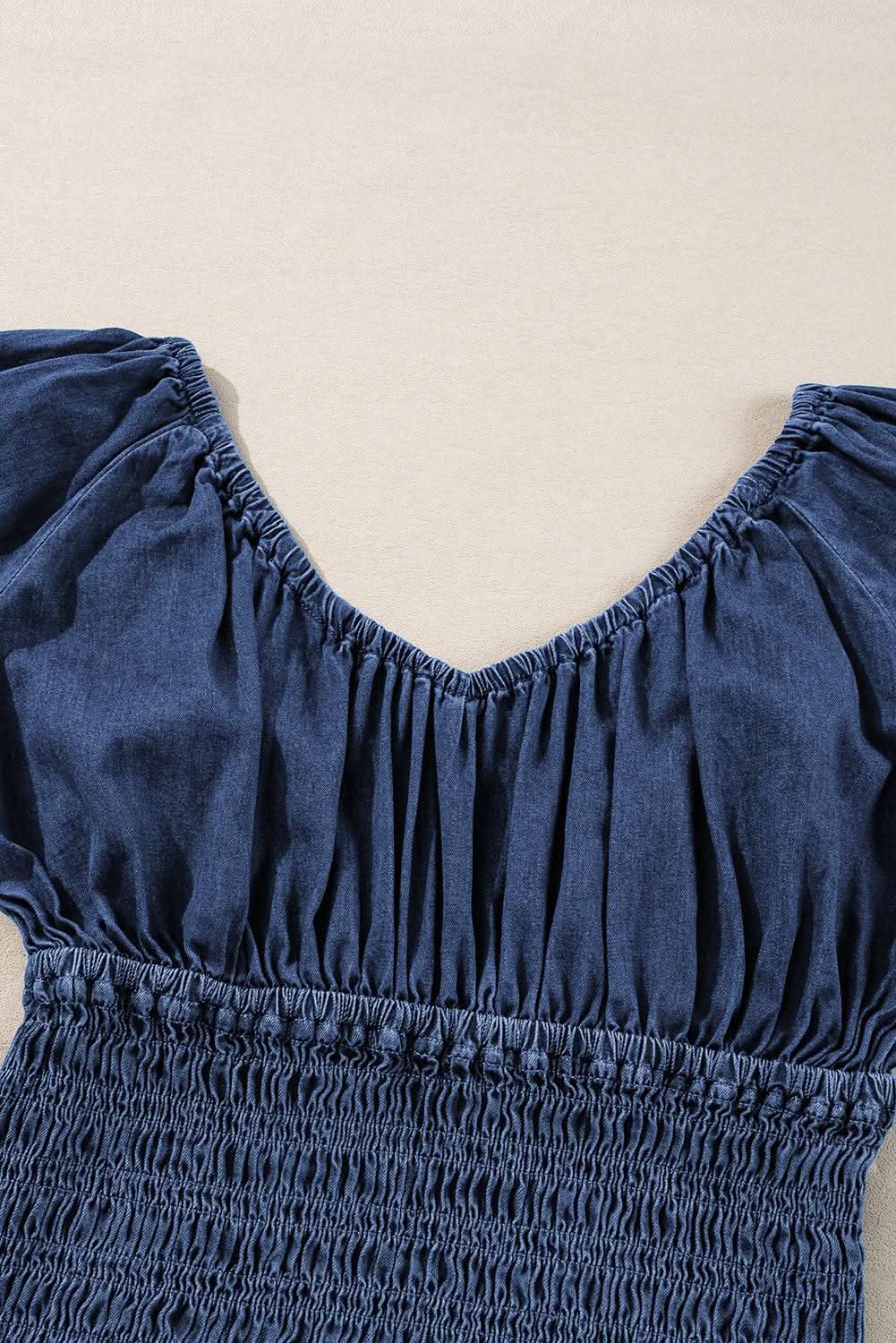 Accessories Love Salve Dark Blue Denim Top Women's V-Neck Puff Sleeve Fashion Top
