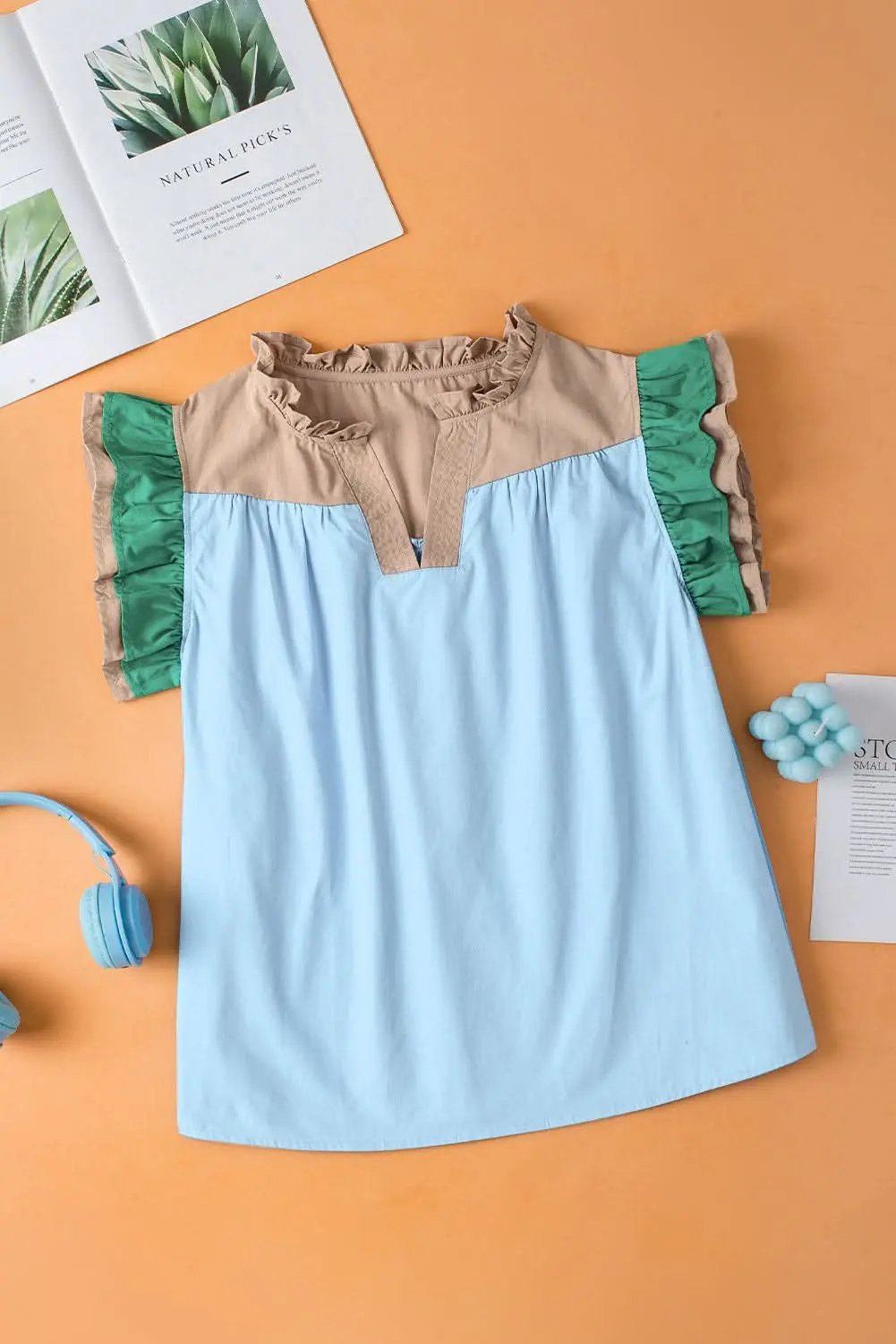Accessories Love Salve Mist blue ruffled frill blouse