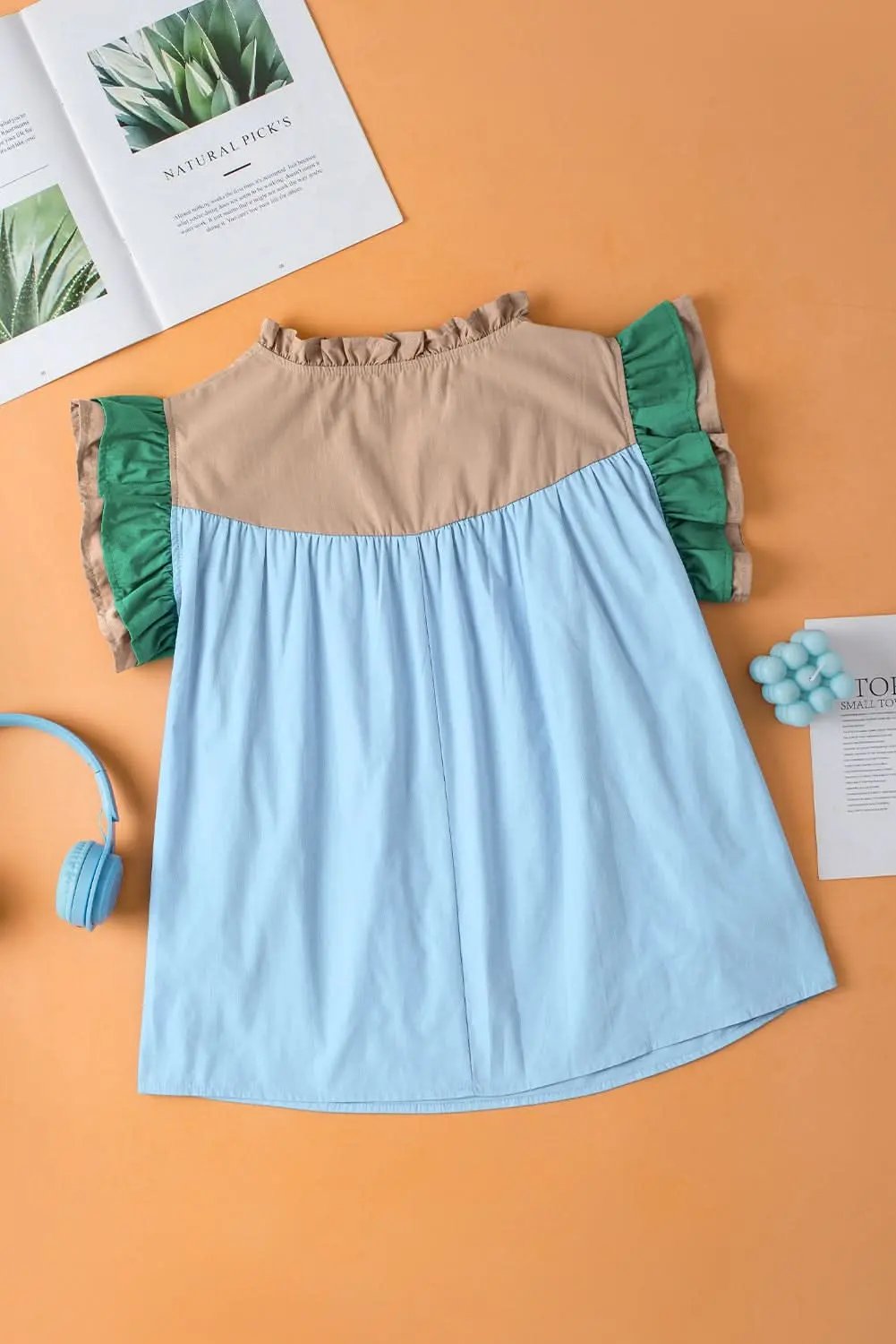 Accessories Love Salve Mist blue ruffled frill blouse