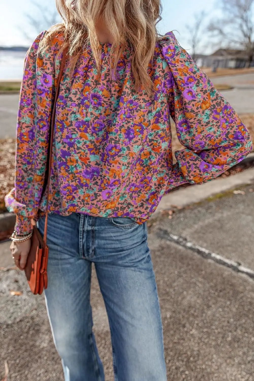 Accessories Love Salve Charming purple floral blouse