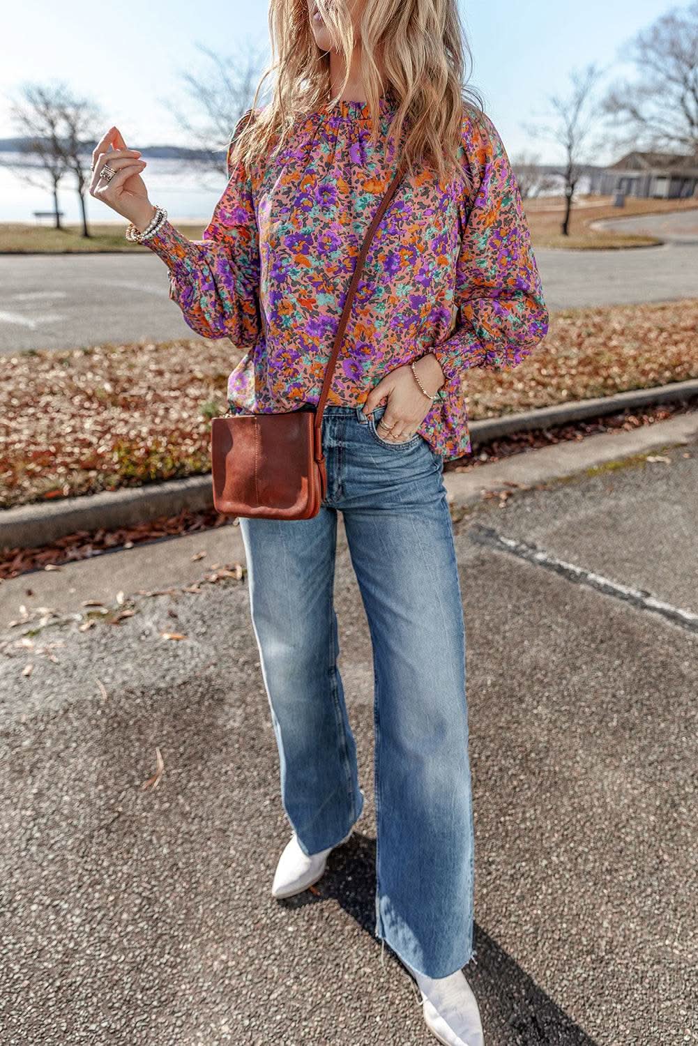 Accessories Love Salve Charming purple floral blouse