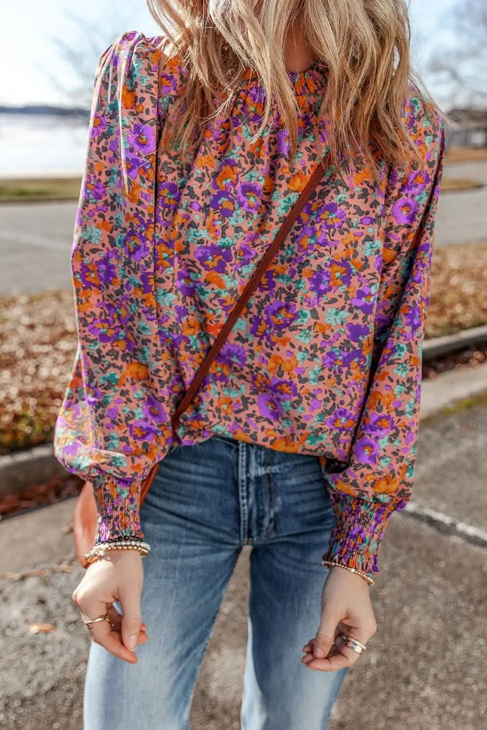 Accessories Love Salve Charming purple floral blouse