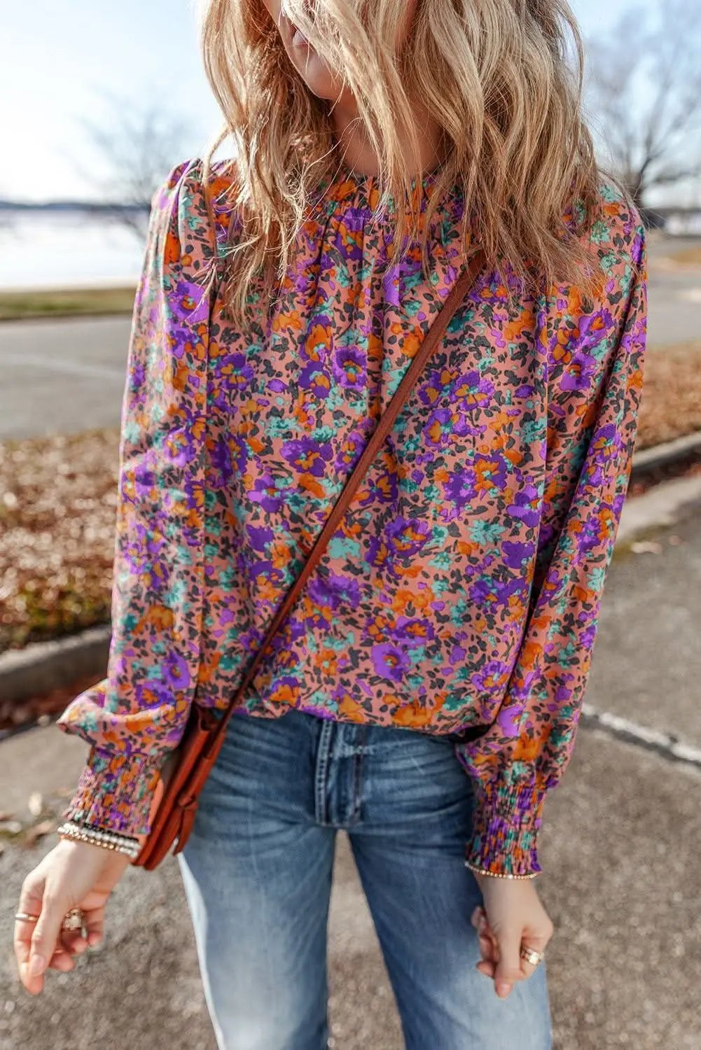 Accessories Love Salve Charming purple floral blouse