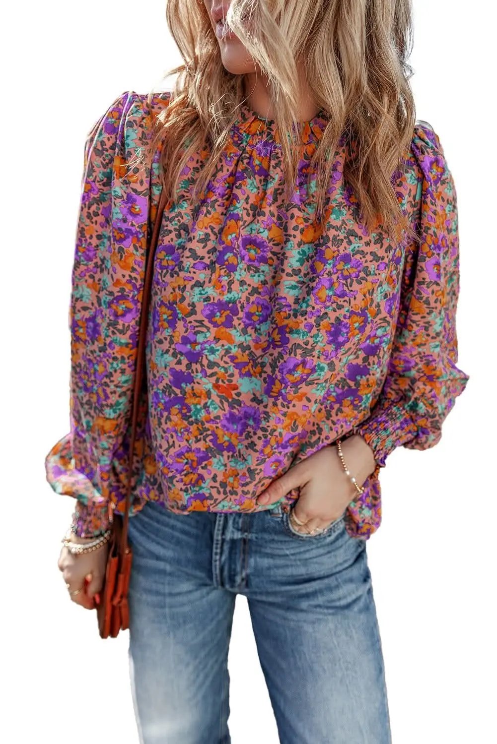 Accessories Love Salve Charming purple floral blouse