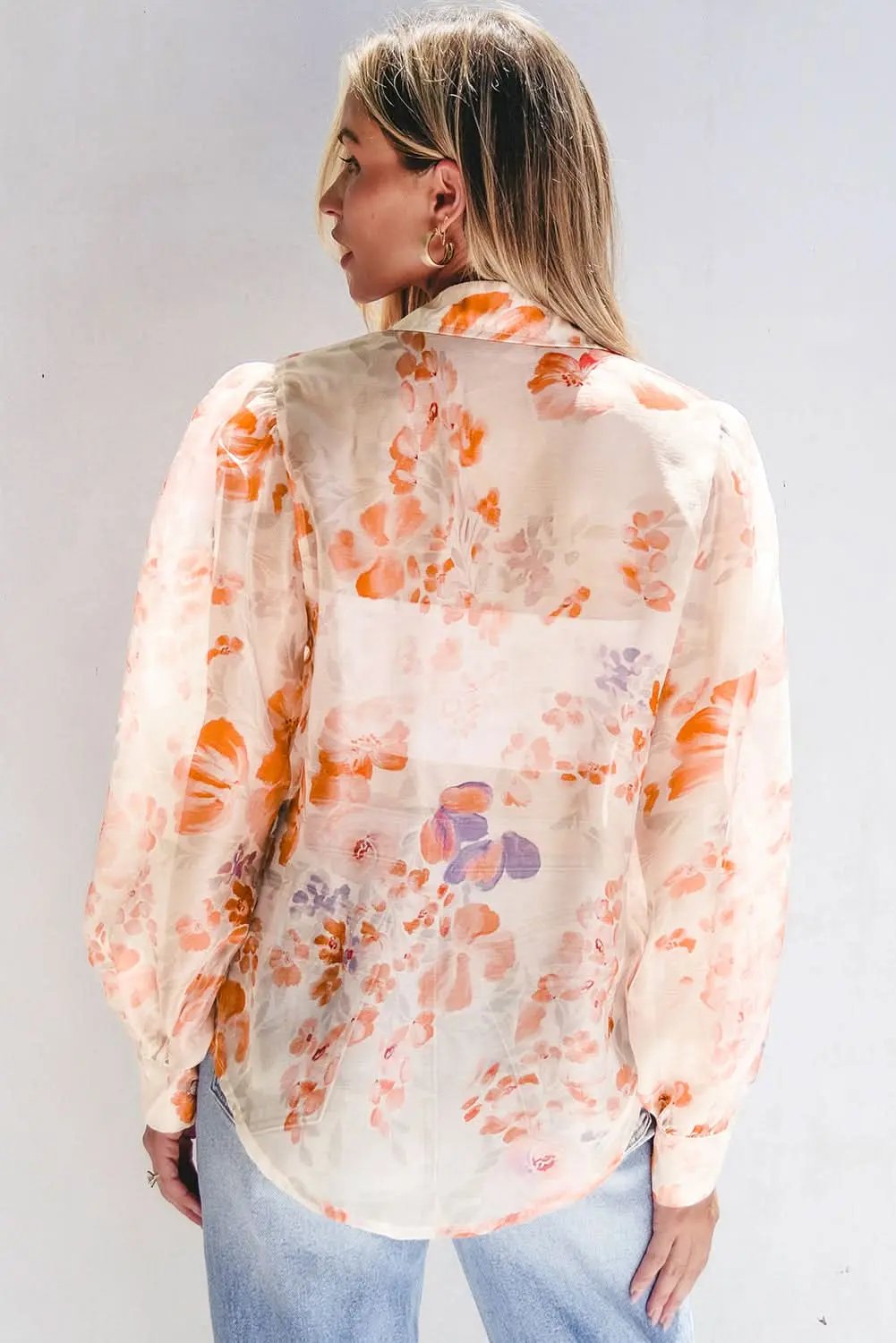 Accessories Love Salve Floral balloon sleeve collared shirt