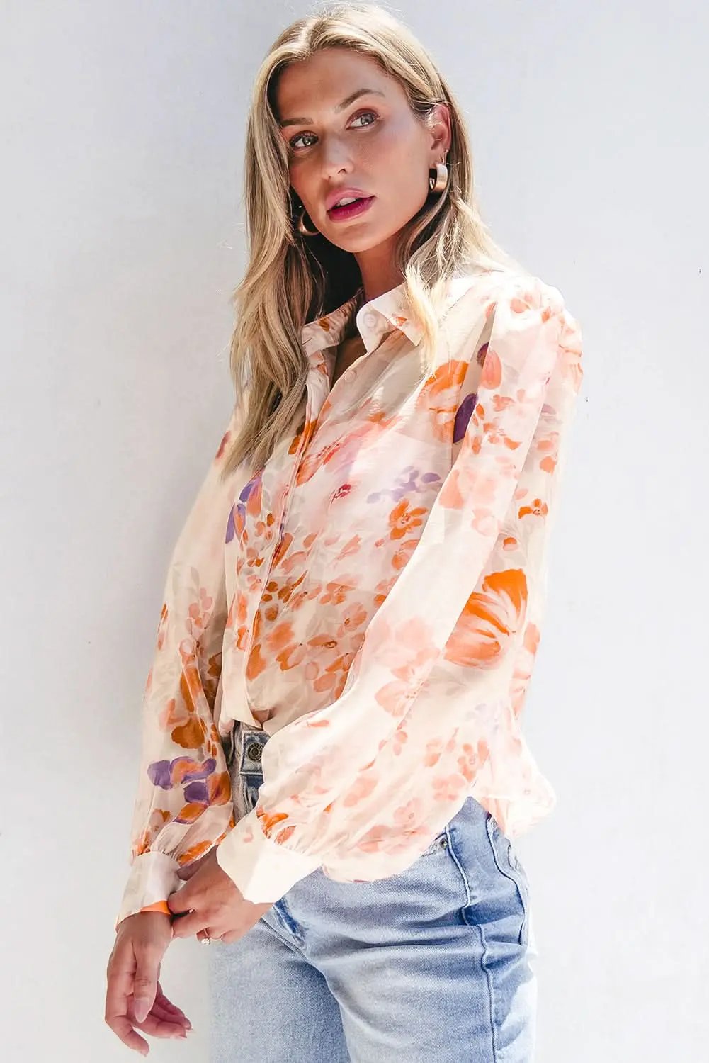 Accessories Love Salve Floral balloon sleeve collared shirt