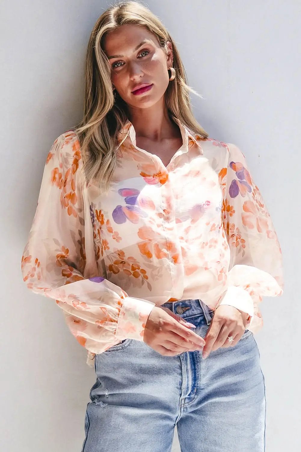 Accessories Love Salve Floral balloon sleeve collared shirt