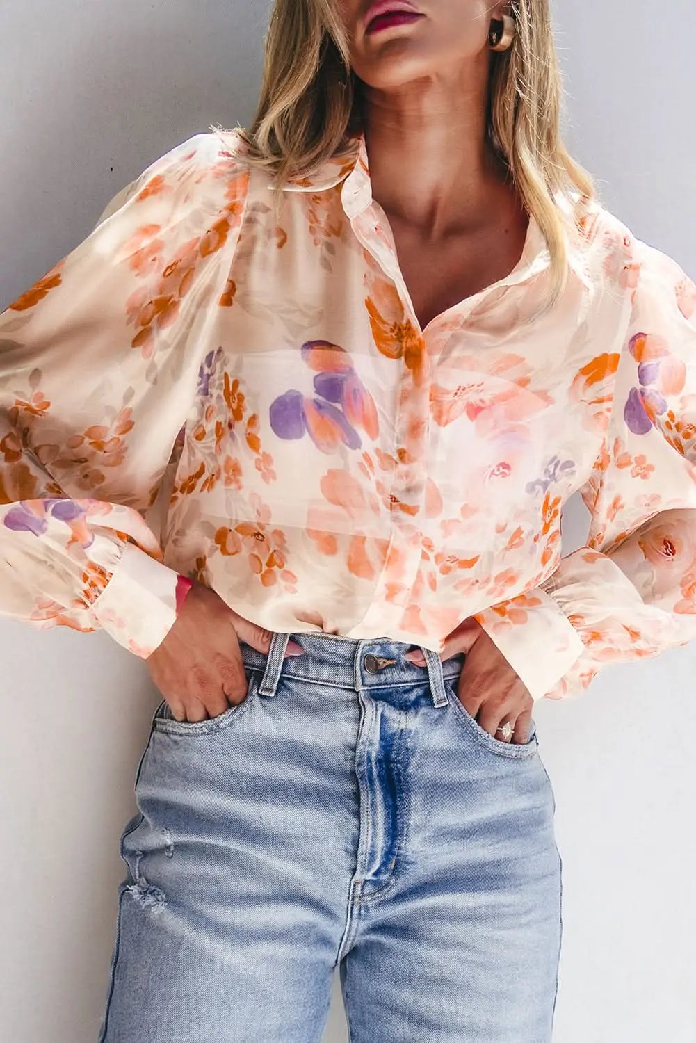 Accessories Love Salve Floral balloon sleeve collared shirt