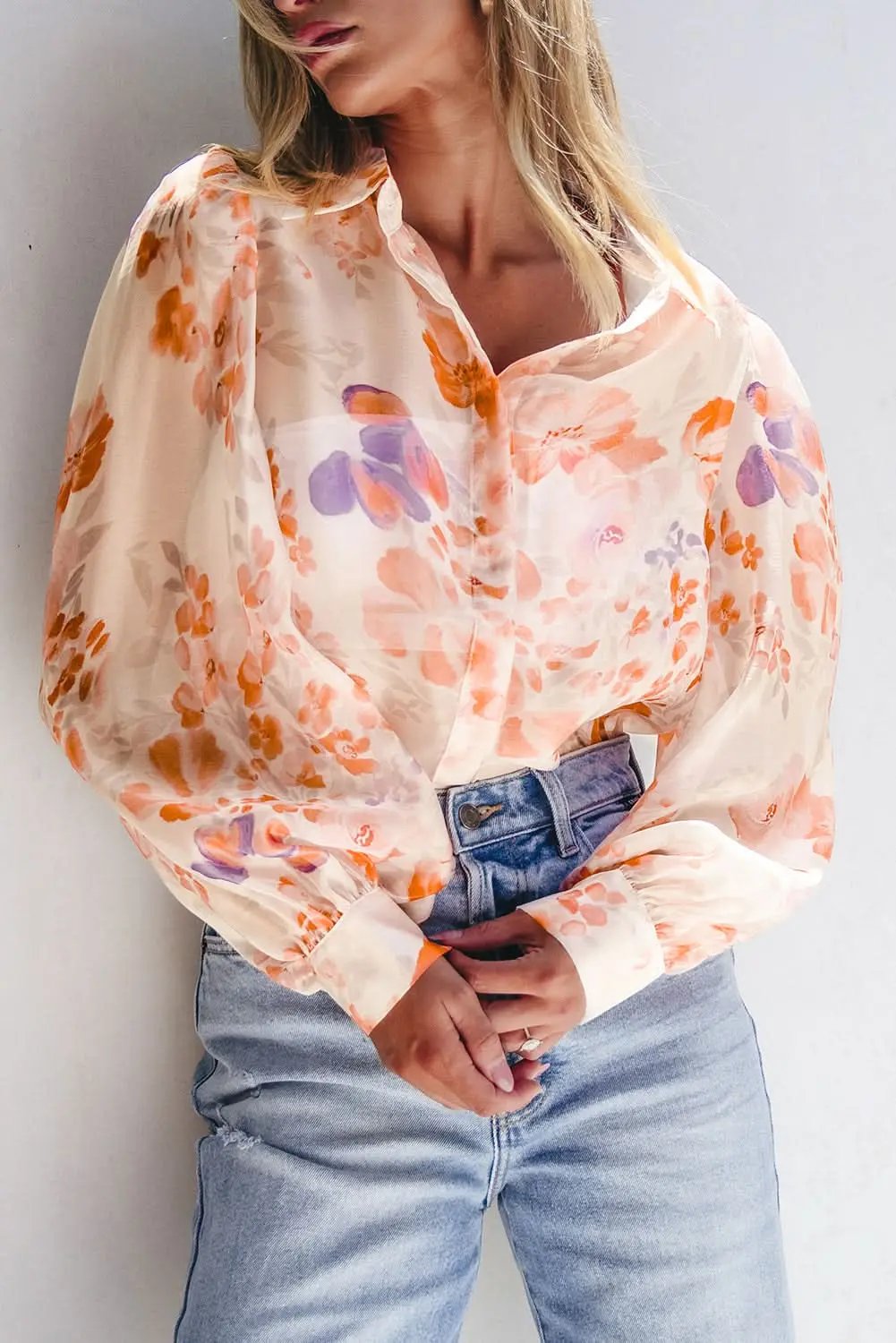 Accessories Love Salve Floral balloon sleeve collared shirt
