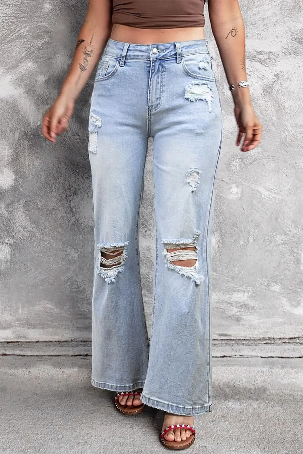 Accessories Love Salve Beau Blue Distressed Flare Jeans