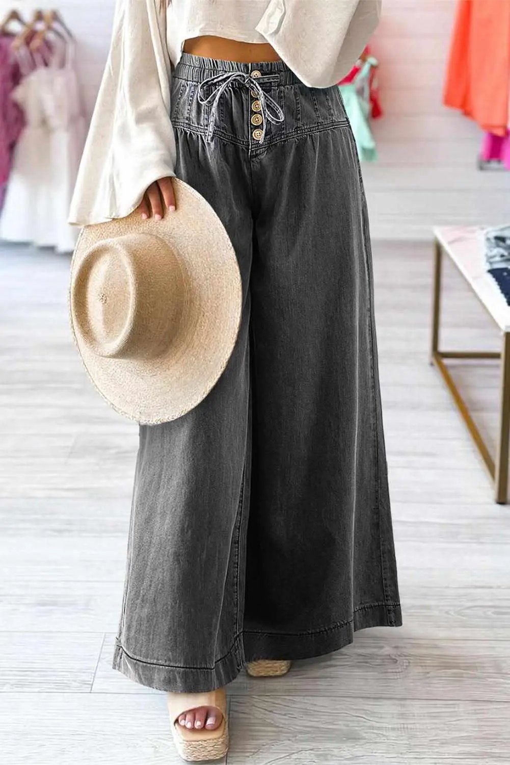 Accessories Love Salve Grey Wide Leg Jeans Women's Daily Denim High Waist, Comfy