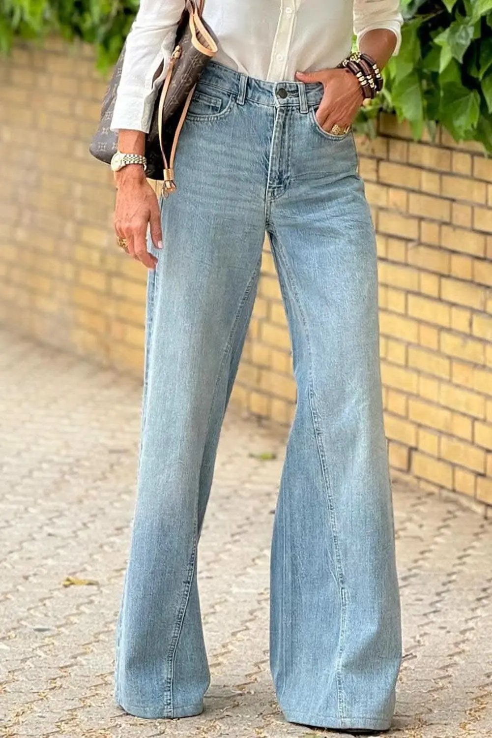 Bottoms/Jeans Love Salve Dusk Blue Denim Women's High-Rise Jeans: Edgy & Trendy Wide-Leg Style