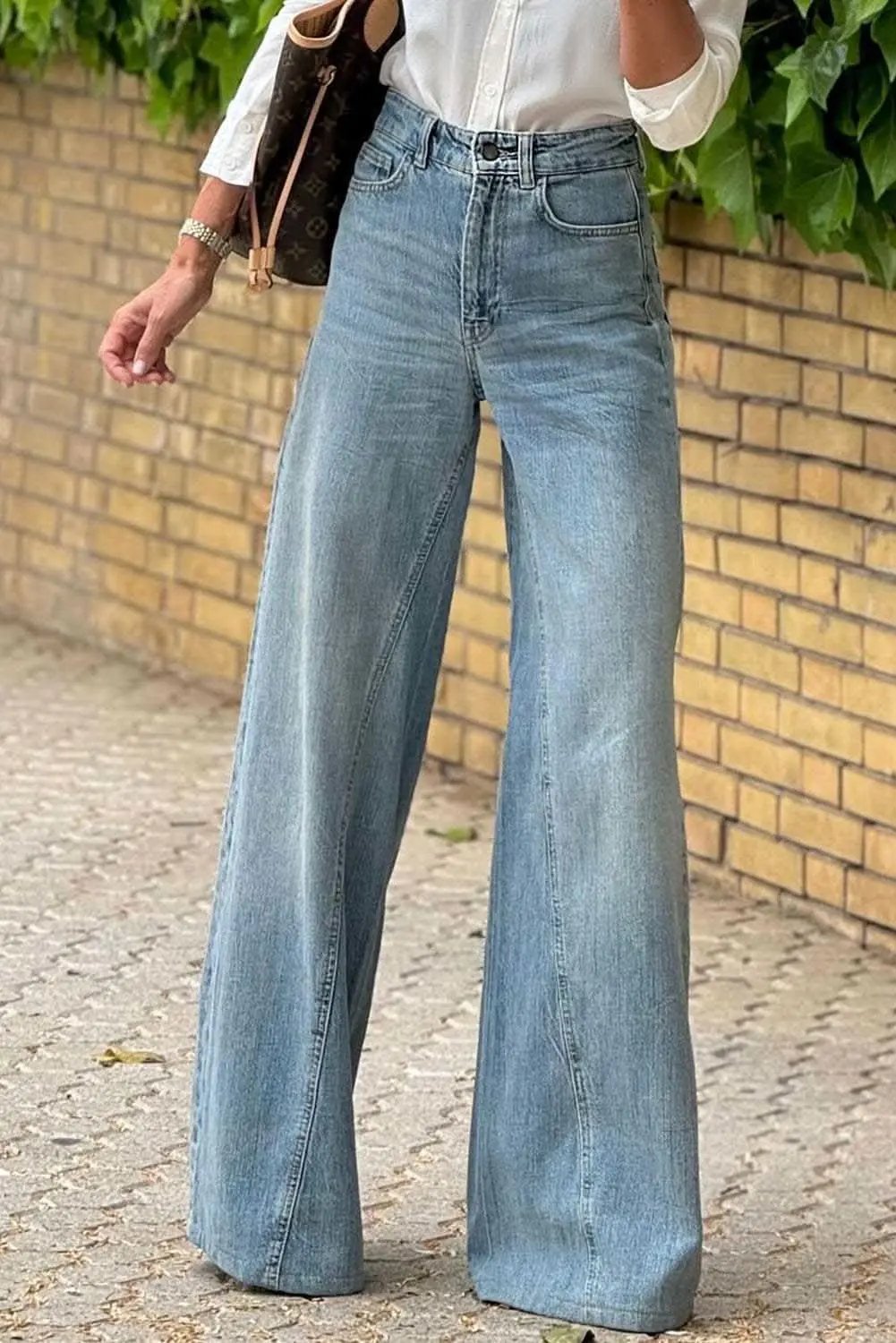 Bottoms/Jeans Love Salve Dusk Blue Denim Women's High-Rise Jeans: Edgy & Trendy Wide-Leg Style