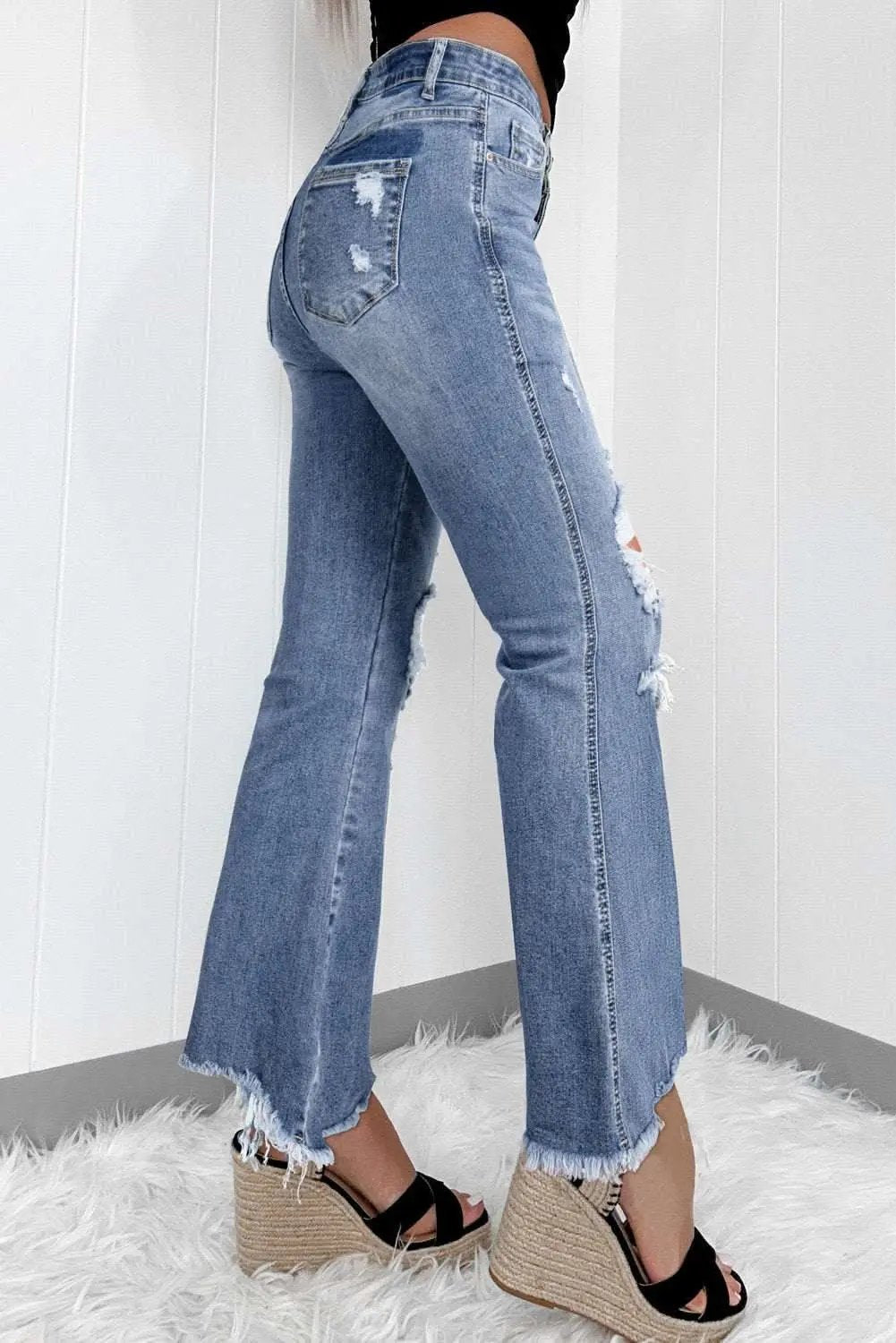 Accessories Love Salve Dusk Blue Denim Jeans Women's Daily Flared Jeans High-Rise, Distressed