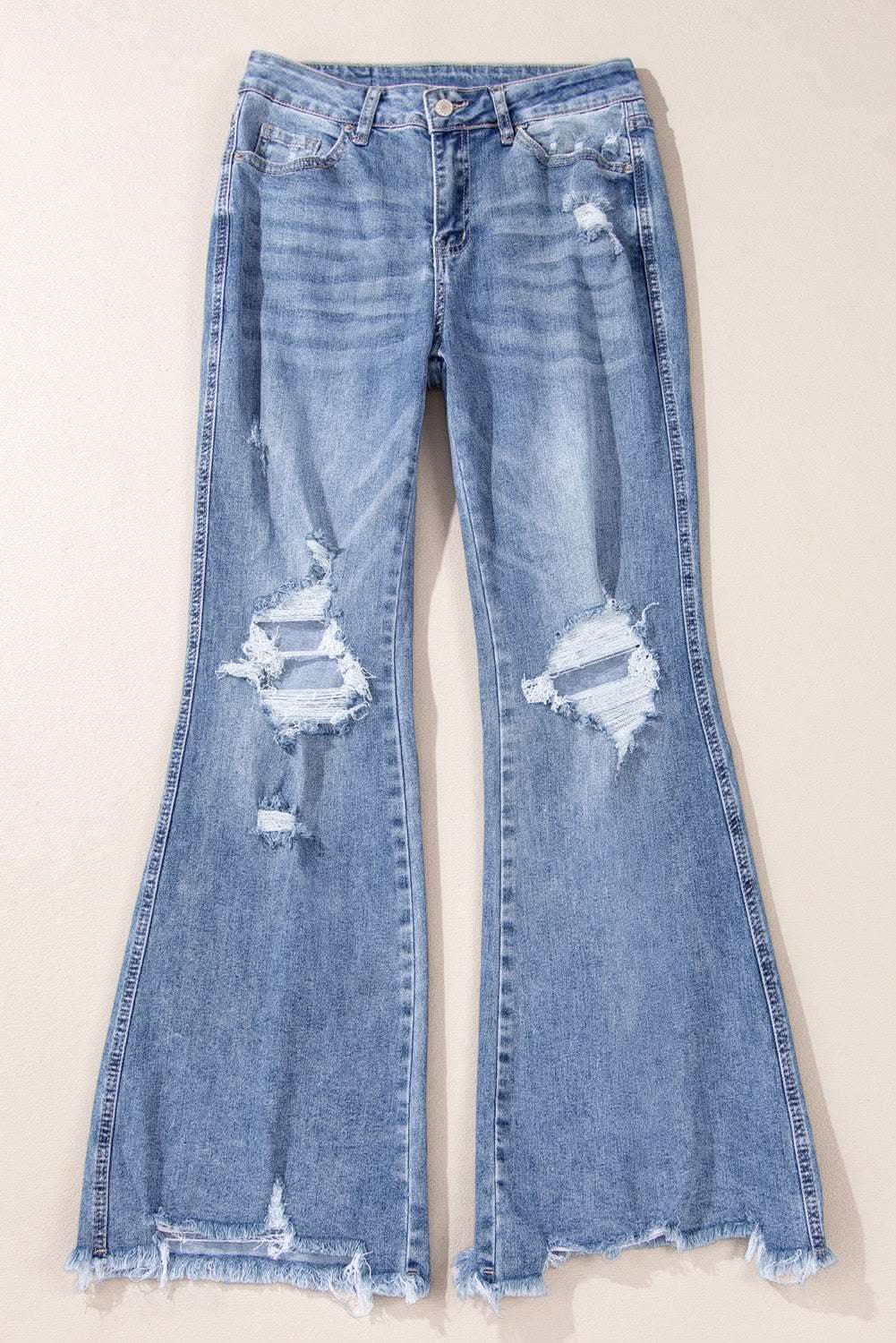 Accessories Love Salve Dusk Blue Denim Jeans Women's Daily Flared Jeans High-Rise, Distressed
