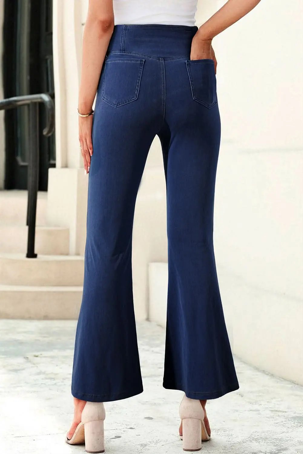 T-Shirts Love Salve Dusk Blue Denim Jeans Women's Daily Flare Pants Crossed Waist Modern