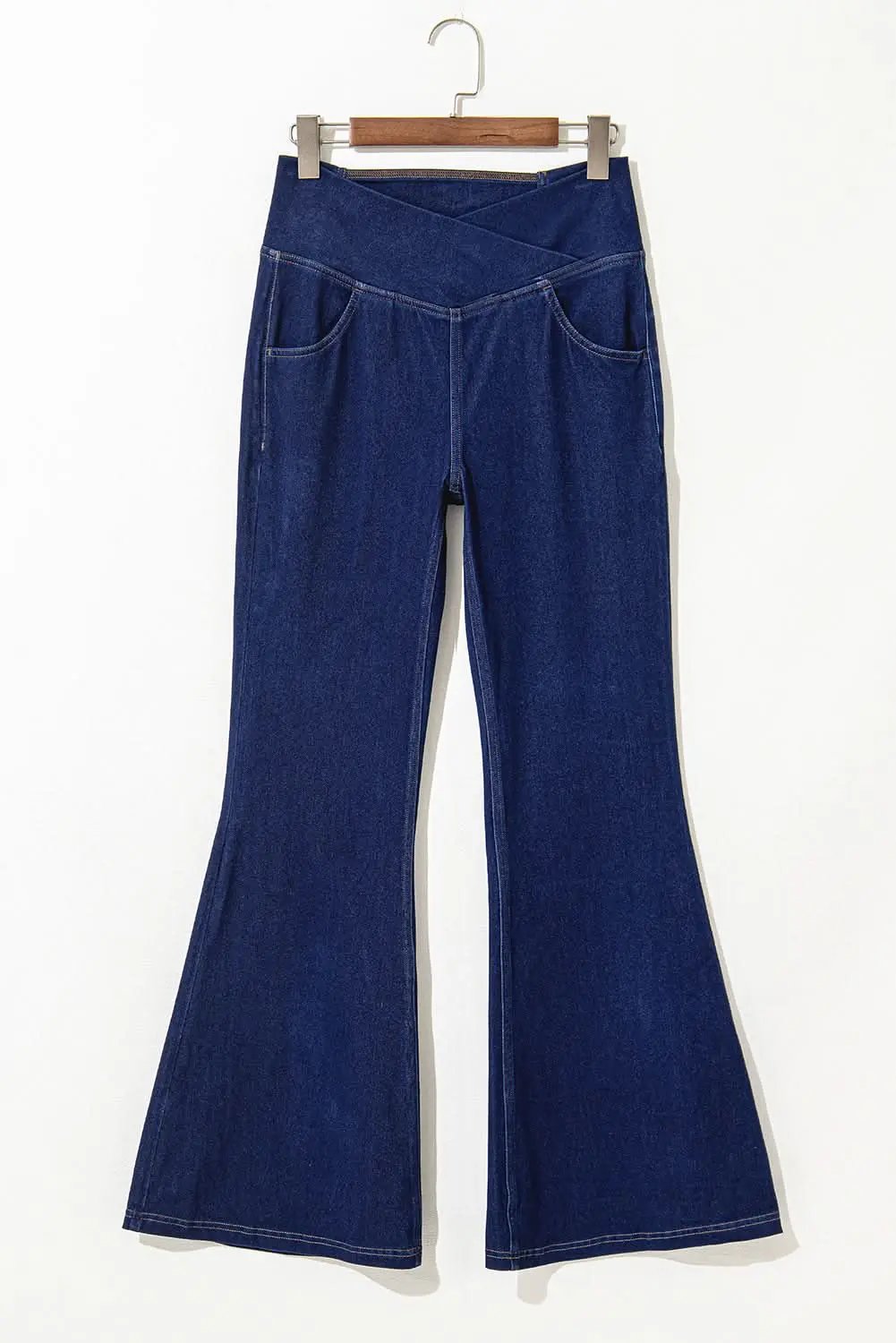 T-Shirts Love Salve Dusk Blue Denim Jeans Women's Daily Flare Pants Crossed Waist Modern