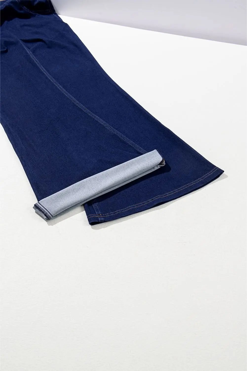 T-Shirts Love Salve Dusk Blue Denim Jeans Women's Daily Flare Pants Crossed Waist Modern