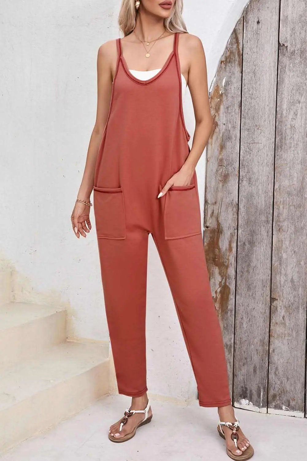Love Salve Gold Flame Harem Pants Women's Jumpsuit Side Pockets Sleeveless