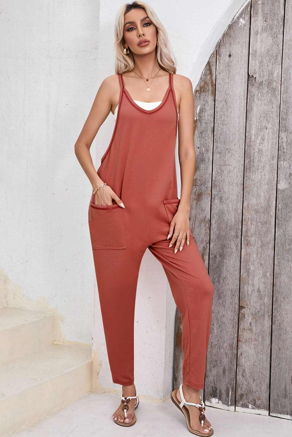 Love Salve Gold Flame Harem Pants Women's Jumpsuit Side Pockets Sleeveless