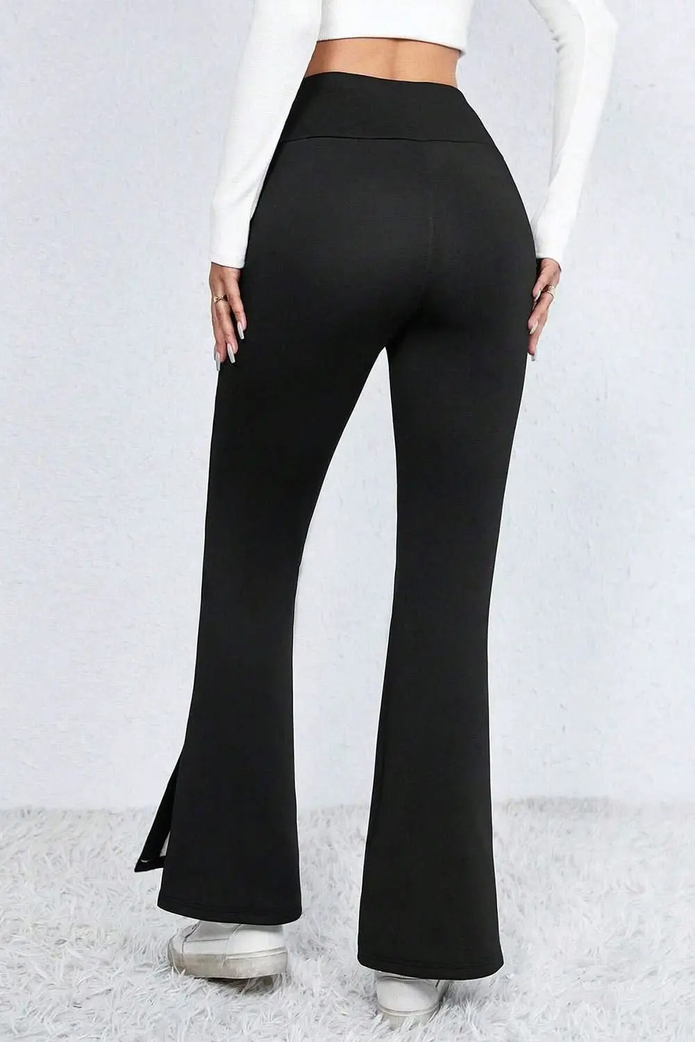 Love Salve Black Thermal Flare Pants Women's Cozy Winter Casual + Fleece Lined